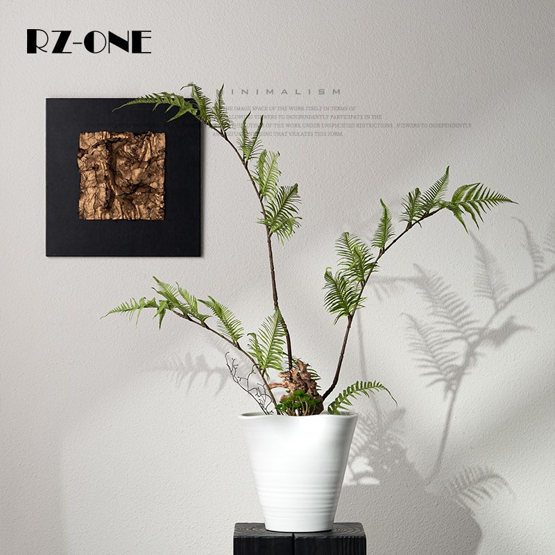 Rzone 新中式花艺手工仿真绿植盆景样板房客厅售楼处文竹盆栽摆件