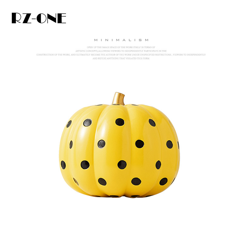 rzone 创意艺术品摆设黄色南瓜球斑点工艺品简约书房桌橱窗小摆件