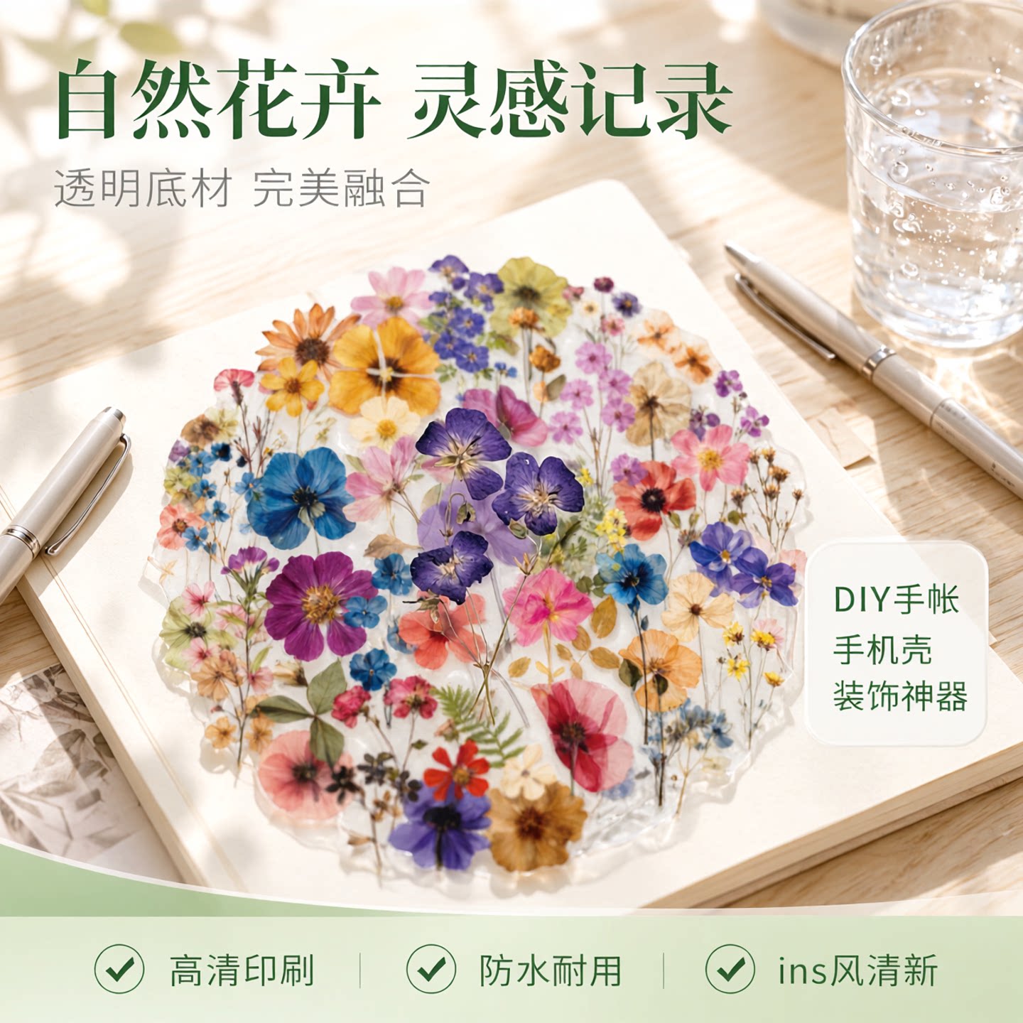 50张透明花卉植物贴纸ins风清新