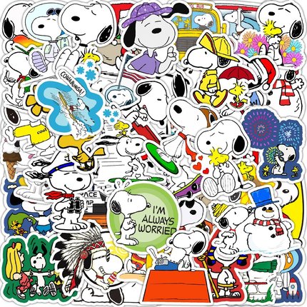 50张0张可爱史诺比狗狗手账本贴纸卡通周边手机行李箱笔记本平板电脑保温水杯自行车汽车吉他头盔防水贴画