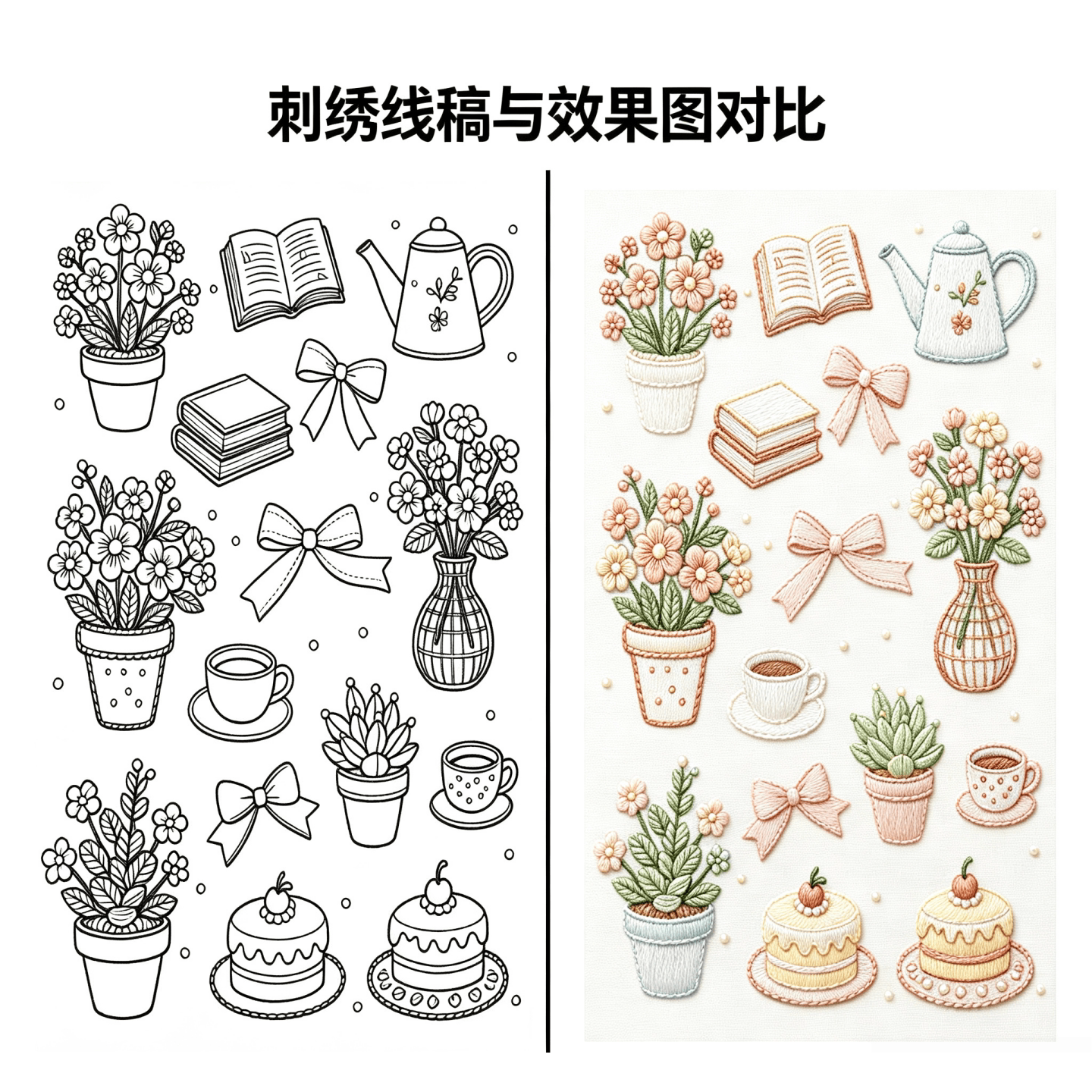 水溶刺绣底布新手治愈下午茶图案