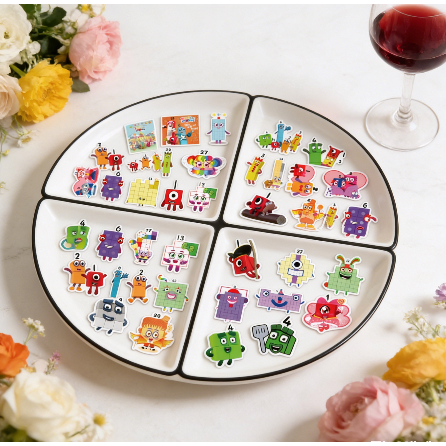 52张教育动画儿童启蒙数字积木早教益智涂鸦贴纸可装饰电脑水杯头盔笔记本电脑平板墙面pvc不干胶环保防水贴
