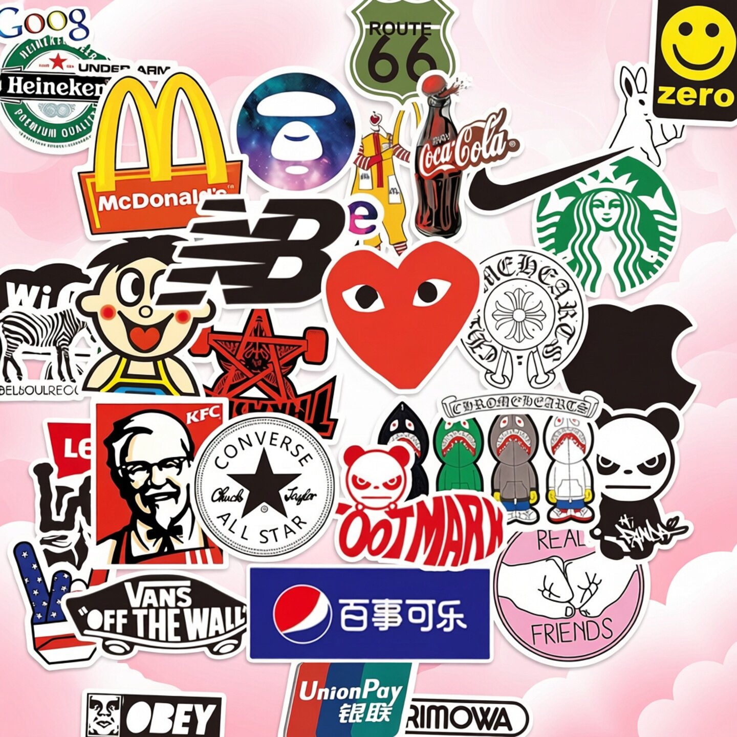 100张不重复图案潮牌logo贴纸