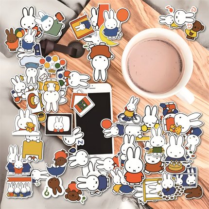 60张米菲兔miffy卡通个性动漫贴纸儿童早教装饰笔记本头盔相框防水贴画冰箱滑板车手账本diy手机壳平板电脑