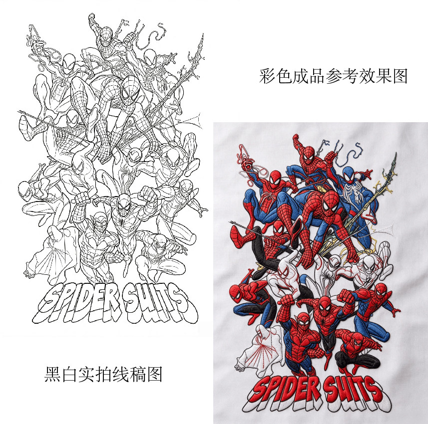 蜘蛛侠卡通刺绣线稿背胶转印纸