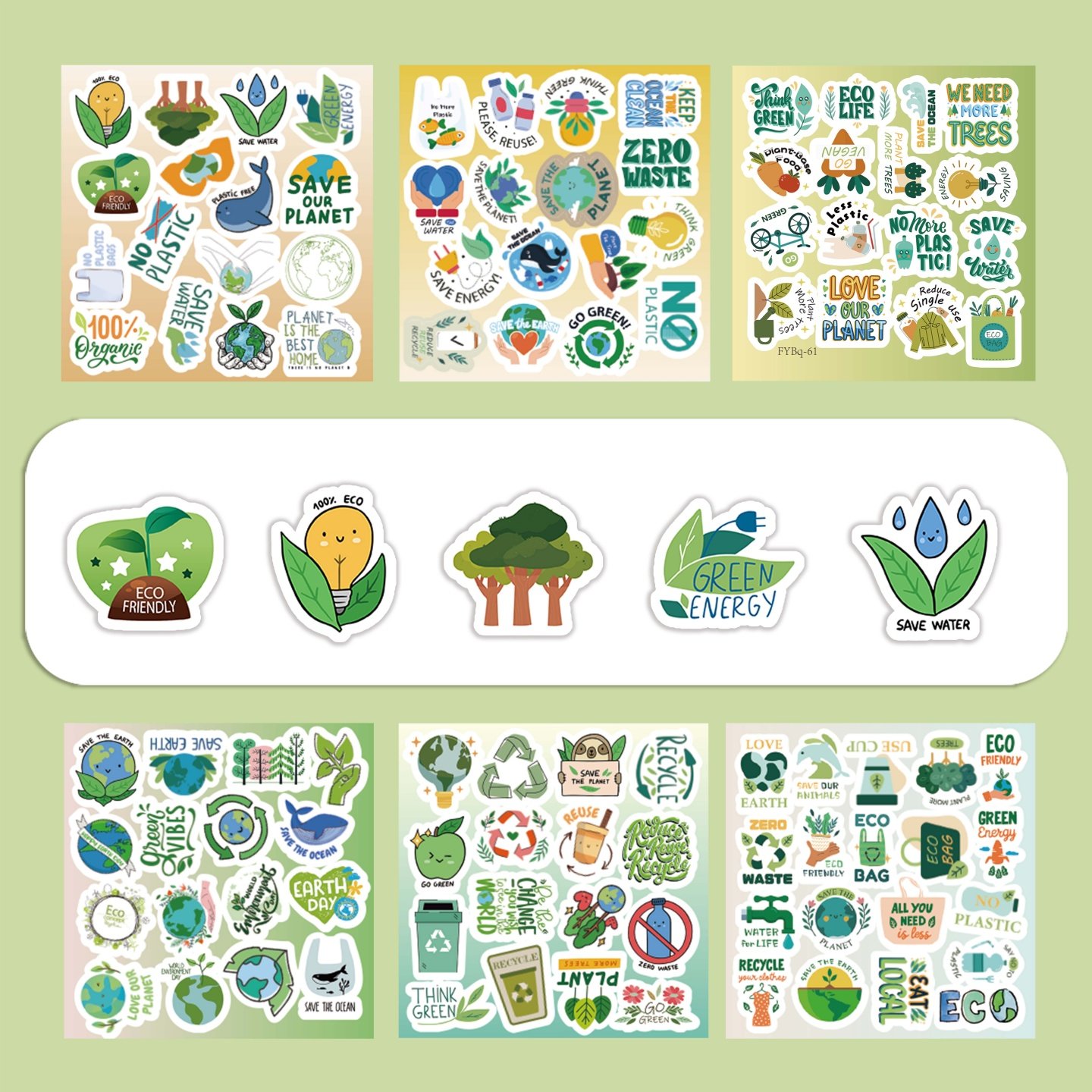 100张半切个性绿色生态环境环保主题涂鸦贴纸可装饰于墙面汽车广告改装车PVC不干胶个性环保无异味防水贴纸
