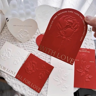 2026情人节立体玫瑰花贺卡明信片情人节表白卡片浪漫红色爱心装饰定制卡片装饰玫瑰花纹爱心图案