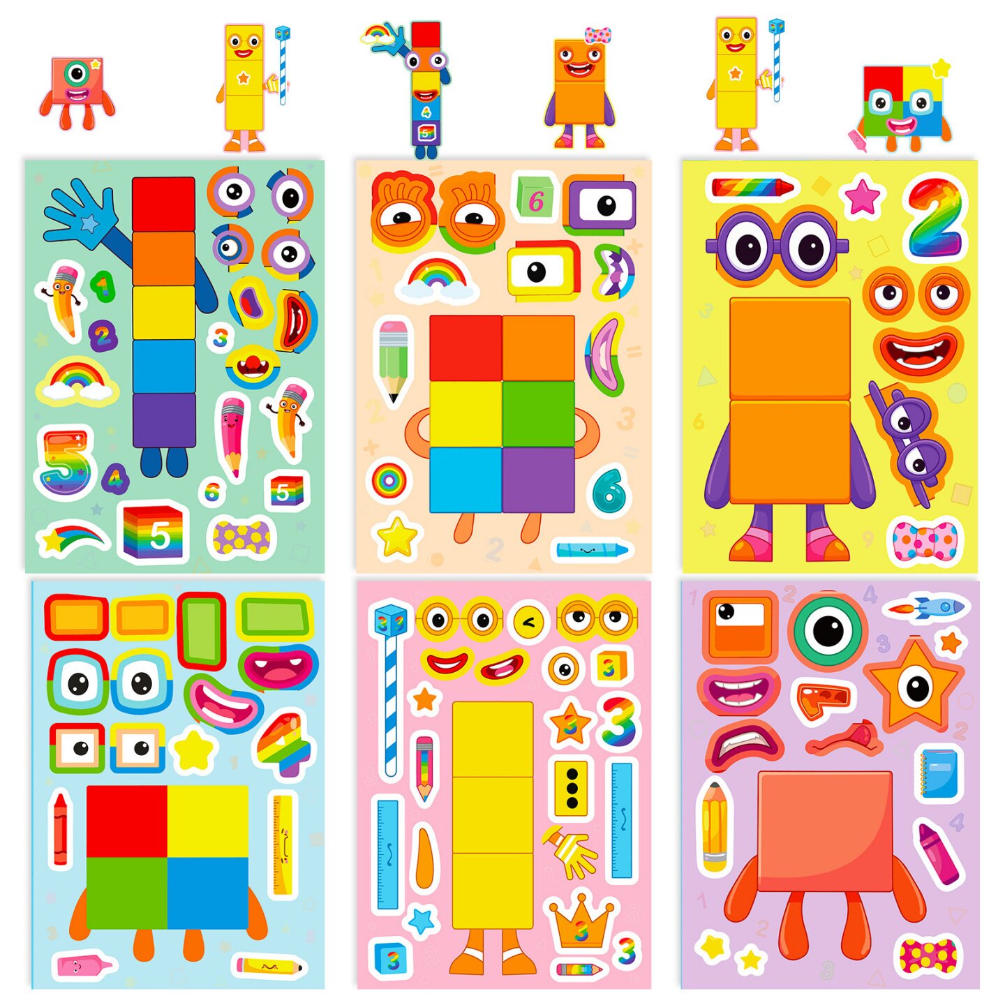 儿童DIY数字积木换脸防水贴画