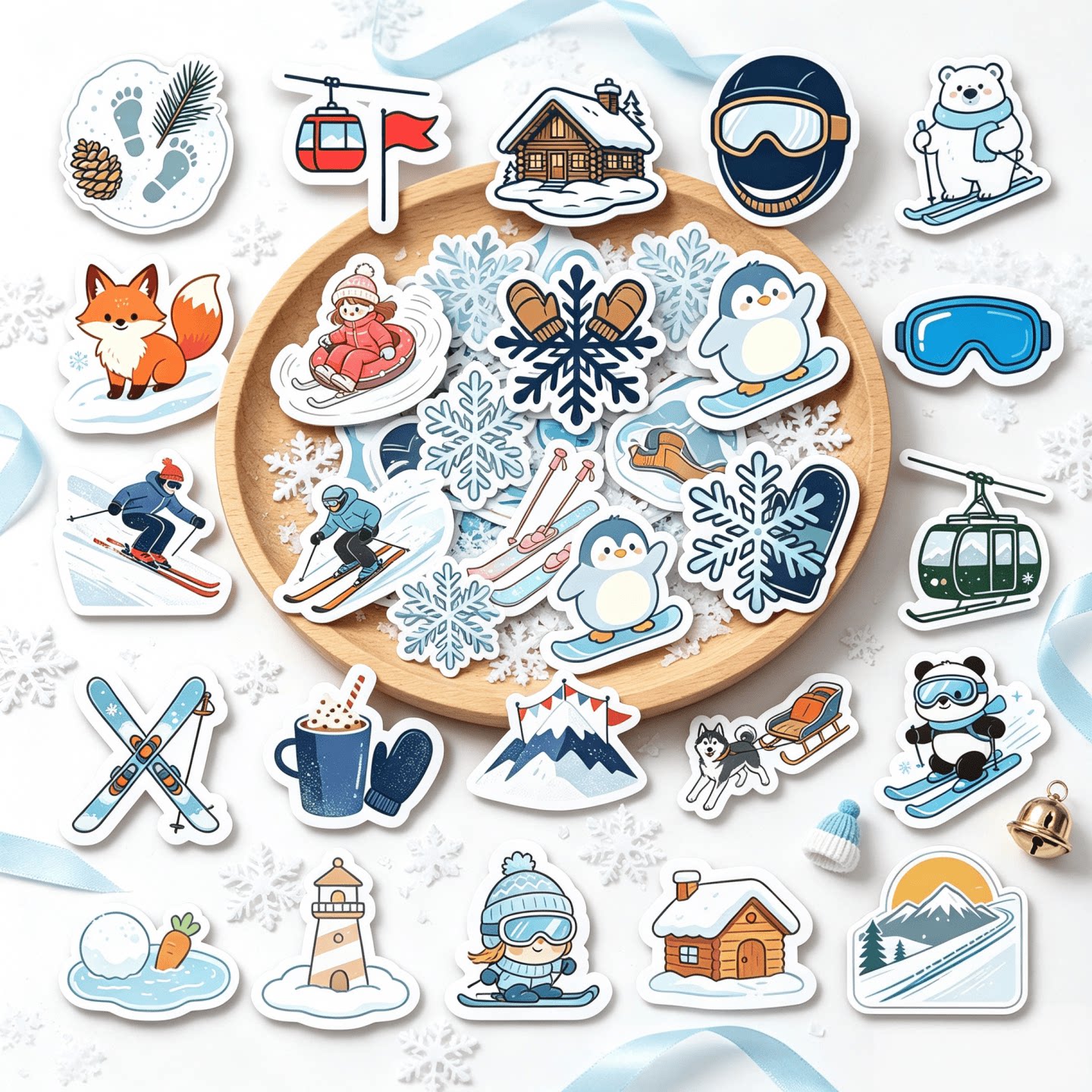50张冬季滑雪防水环保卡通贴纸