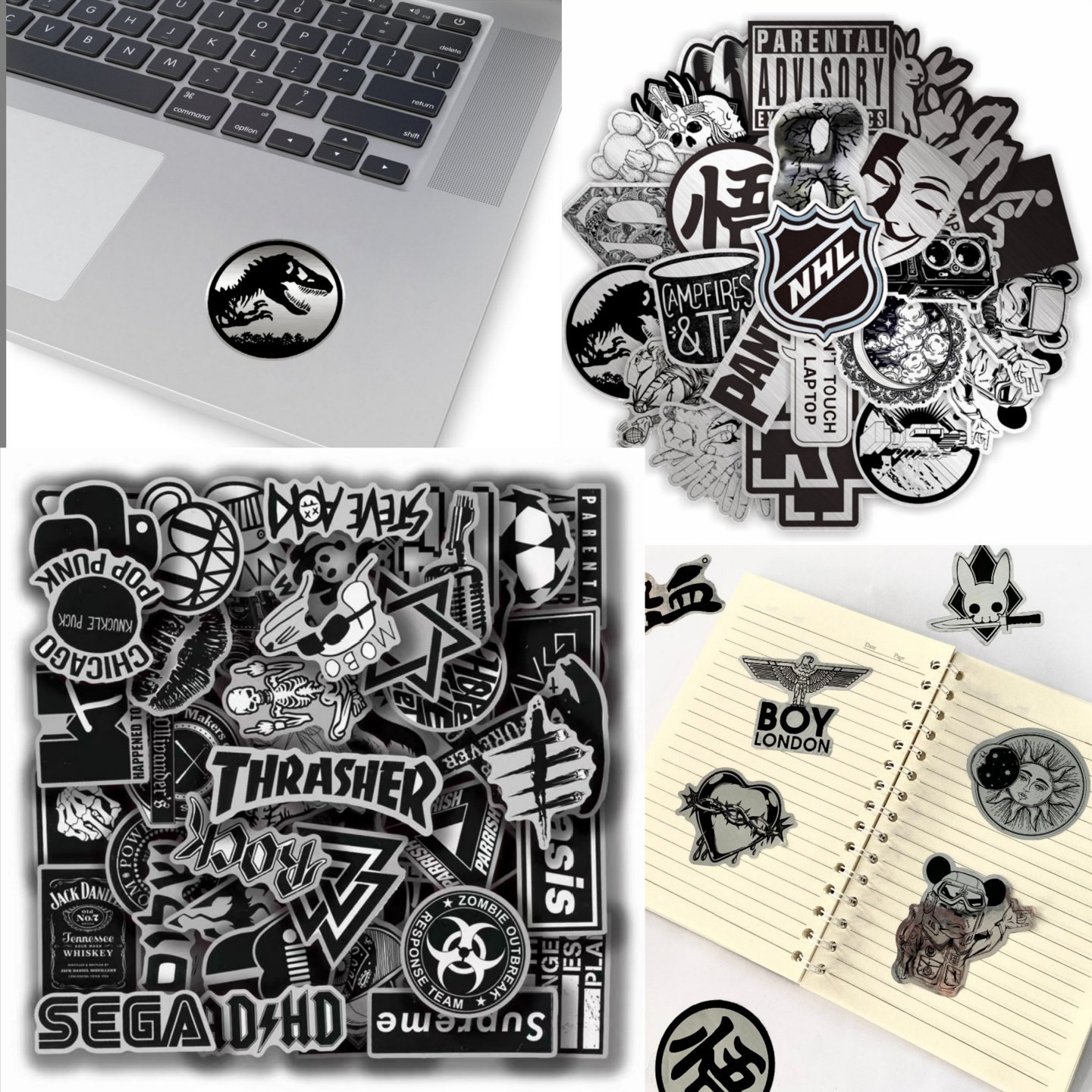 120张仿金属拉丝个性潮牌酷炫贴纸时尚百搭装饰笔记本头盔涂鸦摩托车汽车滑板电脑手帐行李箱防水手机贴画