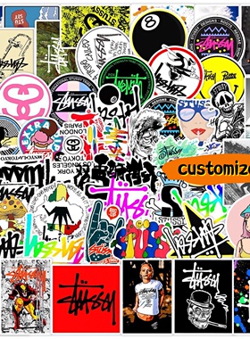 100张欧美个性创意斯图西街Stussy潮牌标志涂鸦贴纸滑板吉他汽车行李箱笔记本电脑平板可定制批发pvcI防水贴