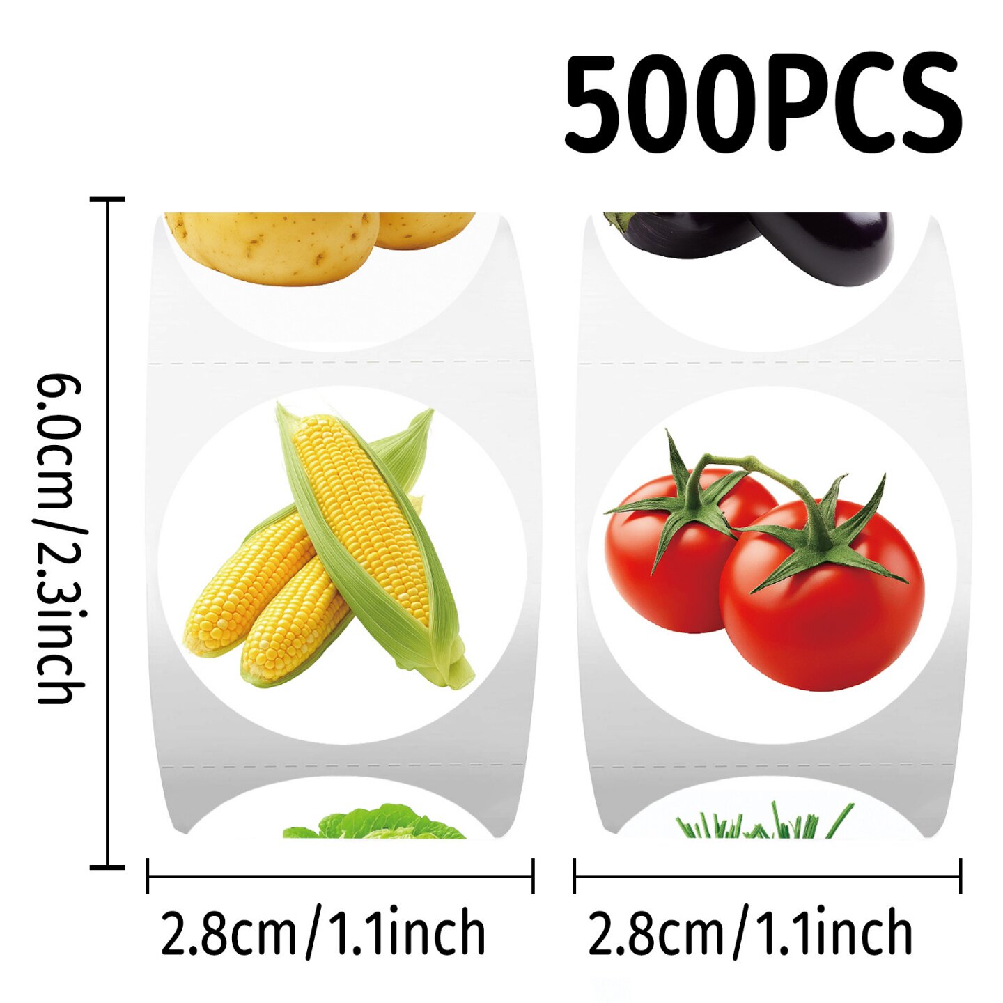500张写实蔬菜卷卷封口标签贴纸
