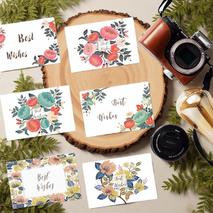 花卉印花贺卡明信片Best Wishes祝福卡片多款套装装饰淡雅花卉风格gao档祝福友情卡片Best Wishes贺卡带信封