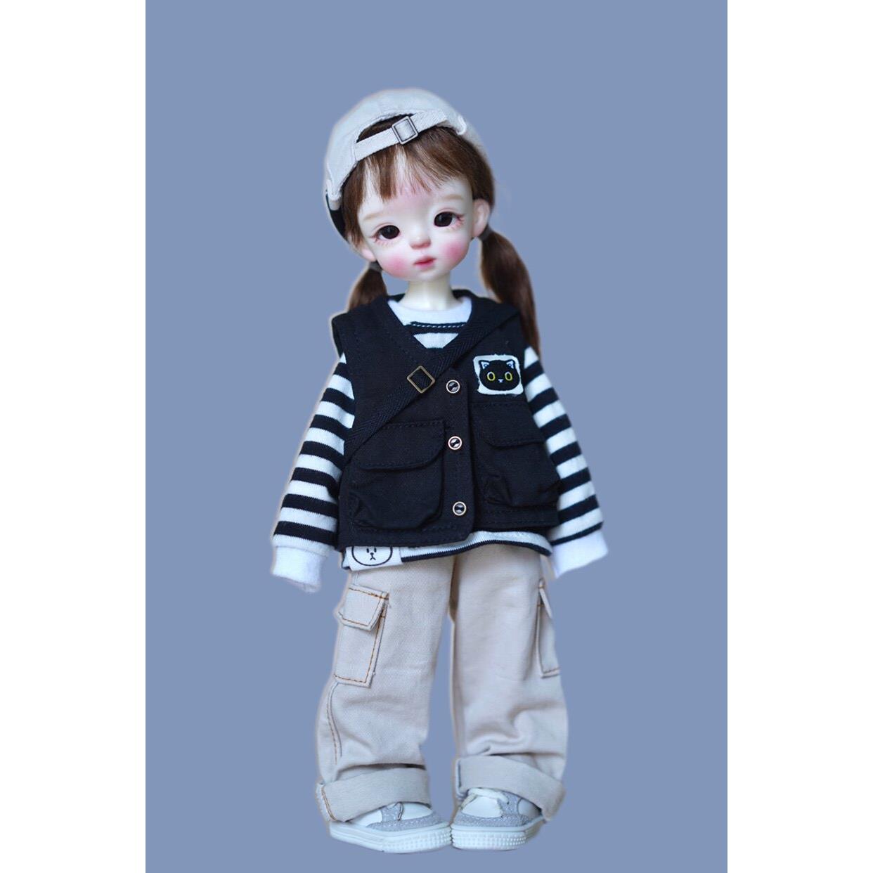 bjd1/6分5分大鱼体娃娃衣服配件马甲上衣条纹T工装裤