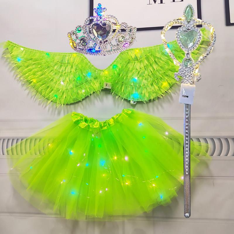 发光天使羽毛翅膀套装小女孩背饰儿童节圣诞节表演服儿童过年玩具