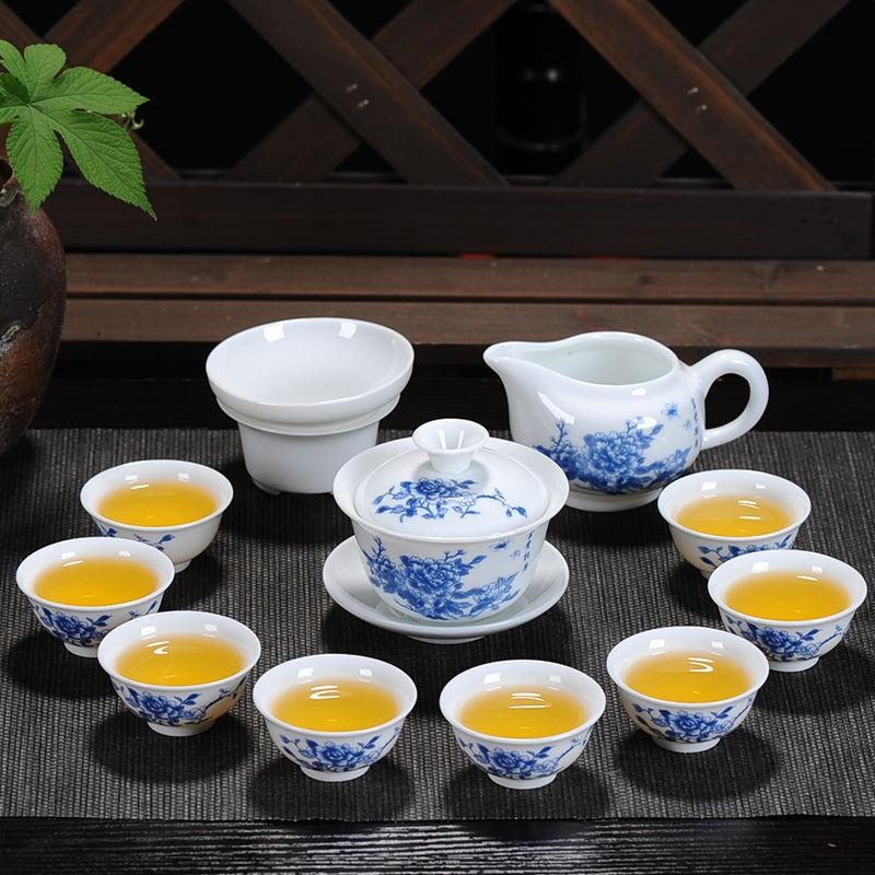 陶瓷功夫茶具套装青花白瓷茶杯盖碗整套泡茶壶特价家用礼品瓷