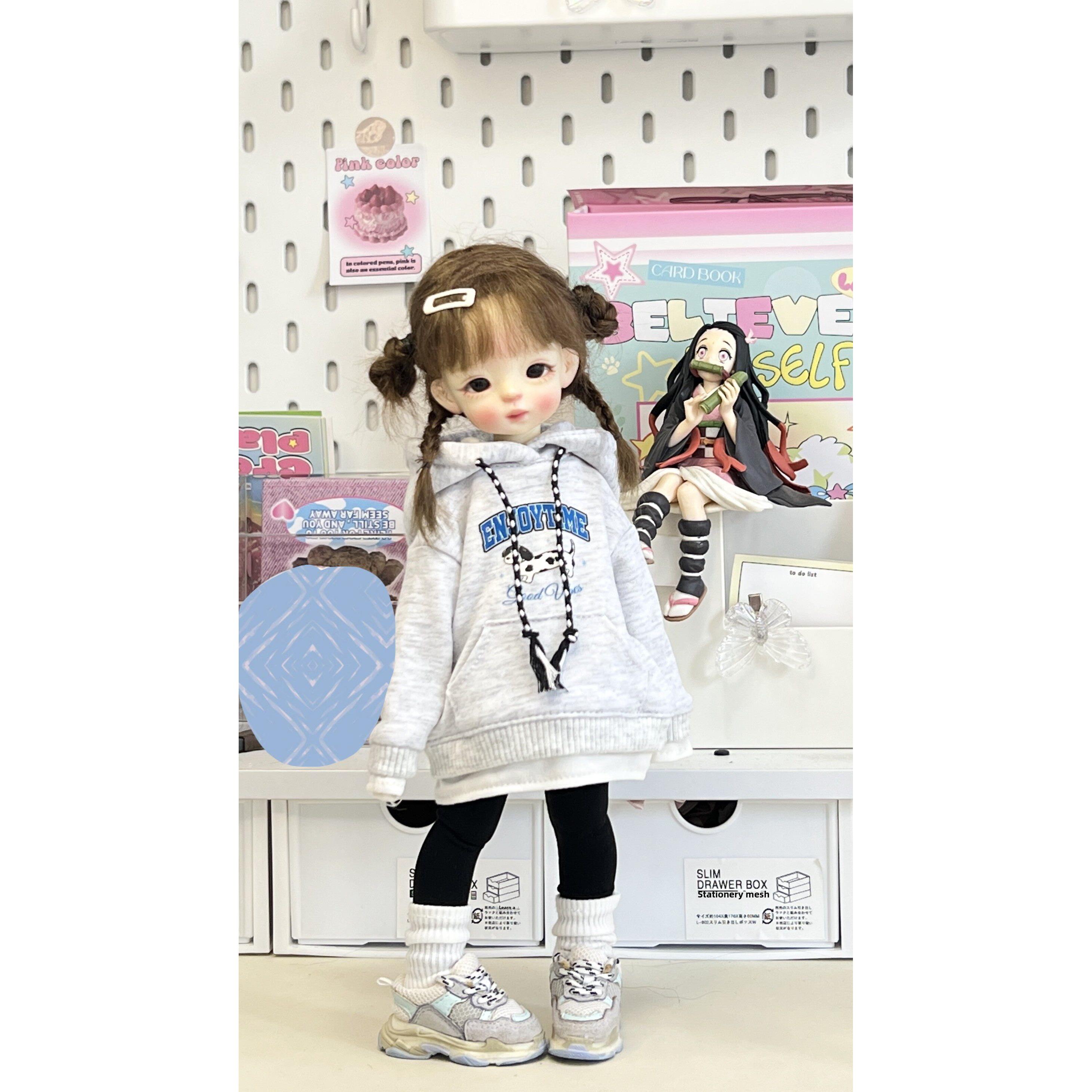 现货BJD 6分 1/6 娃娃衣服配件百搭假两件卫衣牛仔裤打底裤