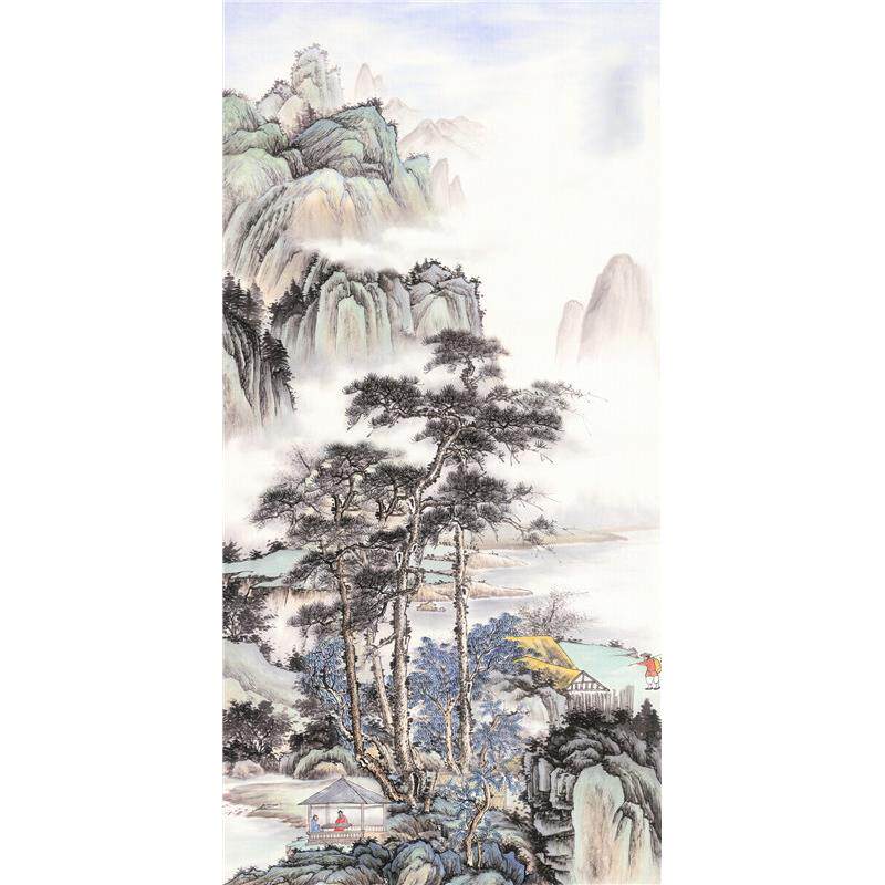 四尺条幅 国画 精品山水【松山雅居】 未装裱 印刷品装饰画T