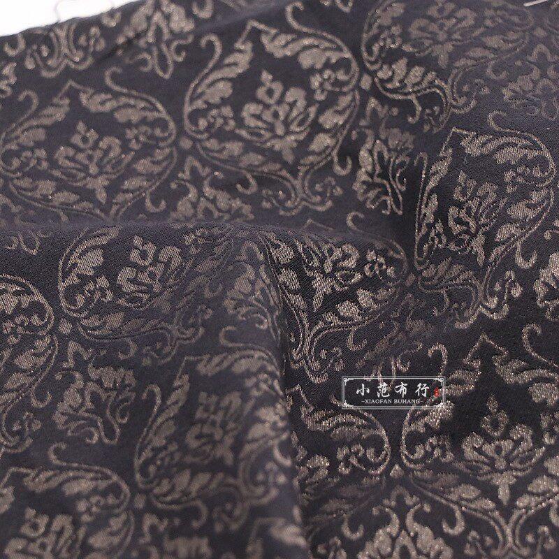 春秋欧式复古涤棉提花布料 黑金闪光感高档旗袍连衣裙汉服面料