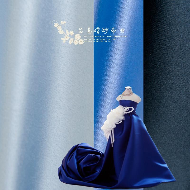 绸缎395婚纱缎布料小有光厚缎diy旗袍汉服裙装蓝色类服装礼服面料