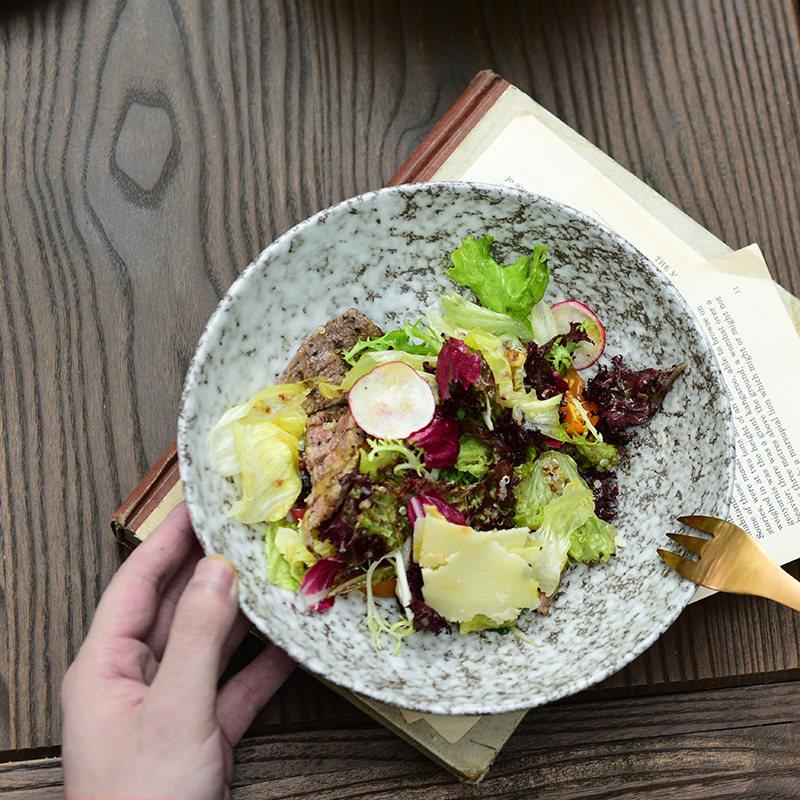 江南生活雪花釉陶瓷餐具日式菜盘粗陶饭盘果盘创意汤盘家用面碗