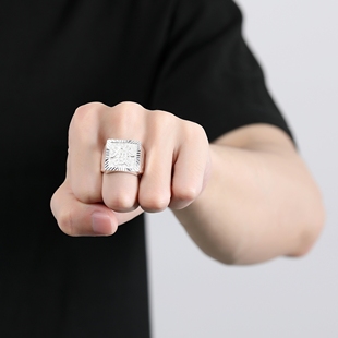 999纯银戒指男款足银戒指宽面福字单戒闭口开口活口情侣对戒足银