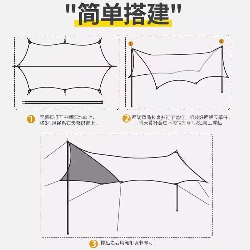 【洋公子】天幕帐篷户外便携式露营装备野营野餐防晒遮阳黑胶八角