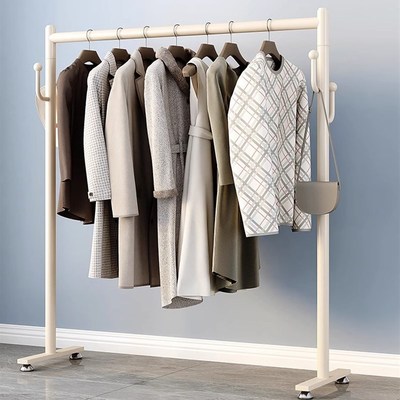 晾衣架室内家用结实床尾奶油风挂衣架落地卧室外防风凉衣架支撑杆