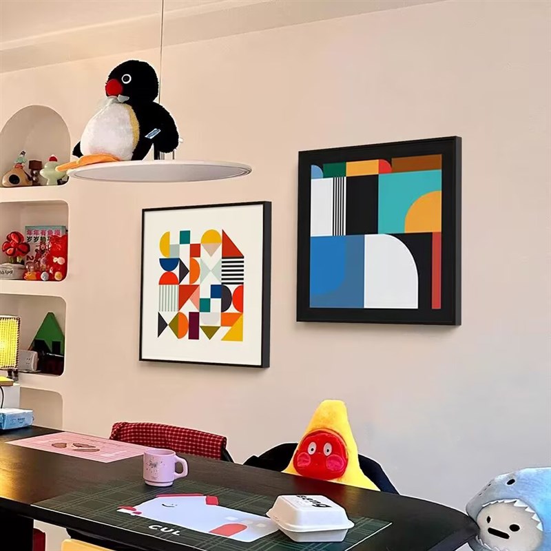 多巴胺客厅装饰画小众艺术沙发背景挂画餐厅彩色几何抽象卧室壁画图片