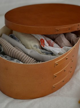 沐野 日式复古收纳盒手工木制craster夏克盒小众简约椭圆形收纳筐
