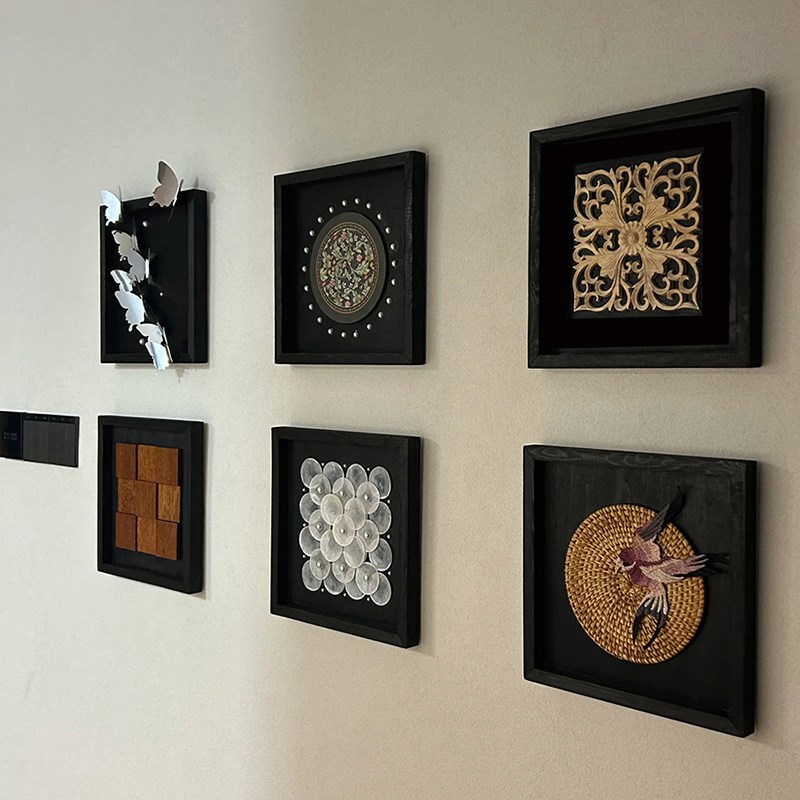 高级感中古风DIY挂画立体小众个性装饰画餐厅玄关实木组合创意画图片