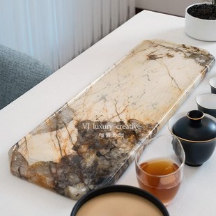 奢石茶台天然大理石家用干泡台茶盘长方形小型轻奢高级感托盘 新款