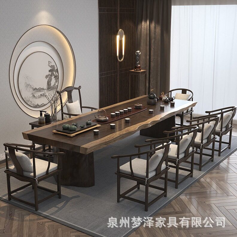 直销实木大板茶桌椅组合现简约茶台原木大板泡茶桌大板桌家用大厅