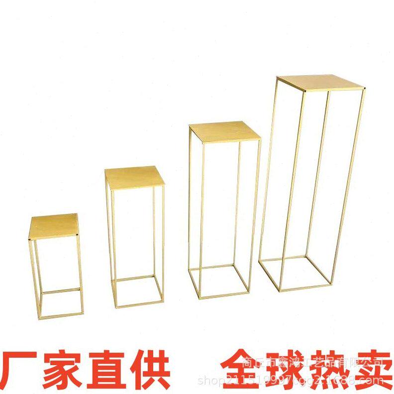 金色几何路引婚庆道具架子铁艺花柱婚礼花艺布置铁艺架迎宾区花架