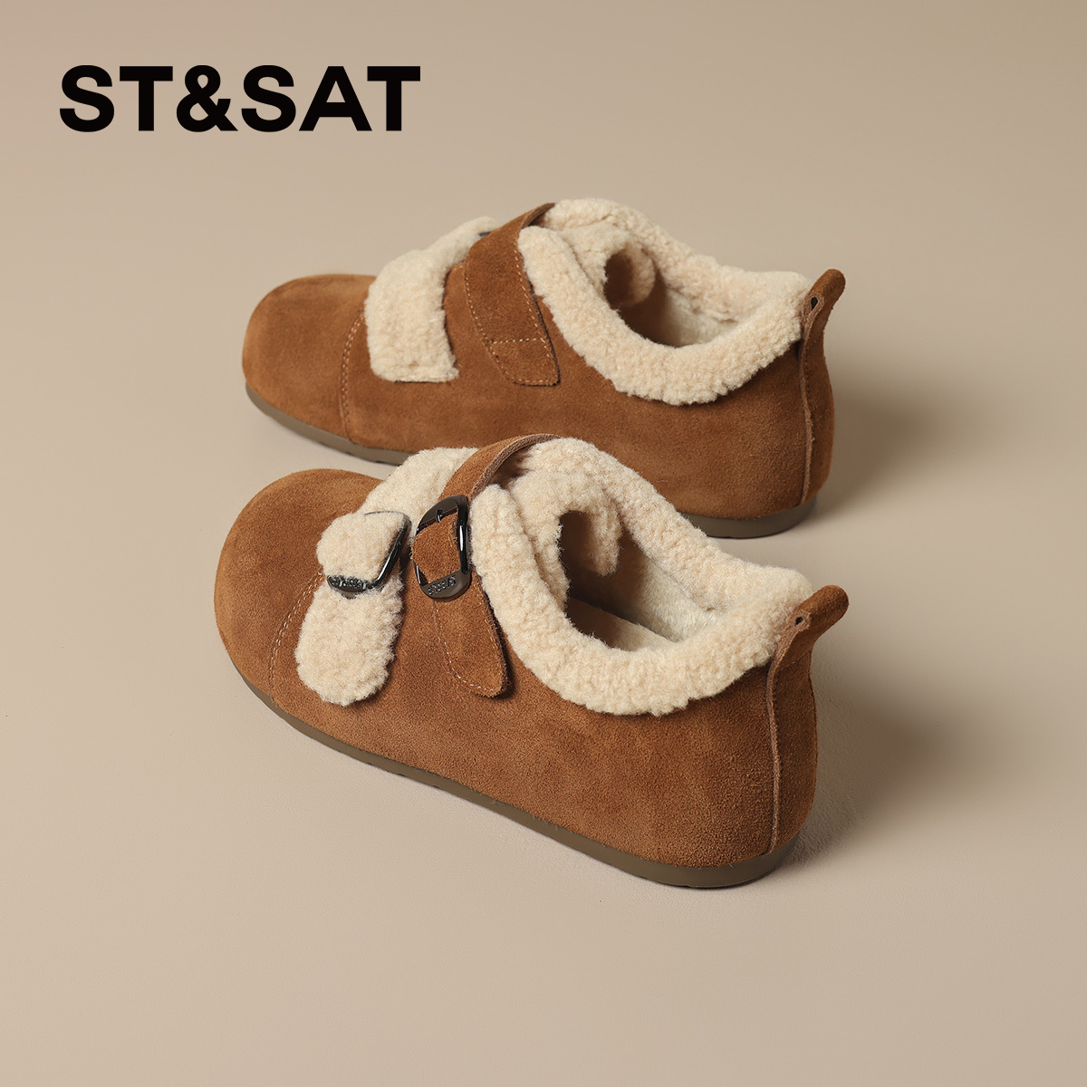 星期六真皮勃肯鞋女加绒加厚