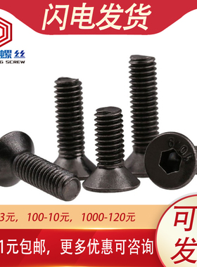 10.9级黑色镀镍沉头内六角螺丝钉平头M2.5 M2M3*5x6x8x12x16x20mm
