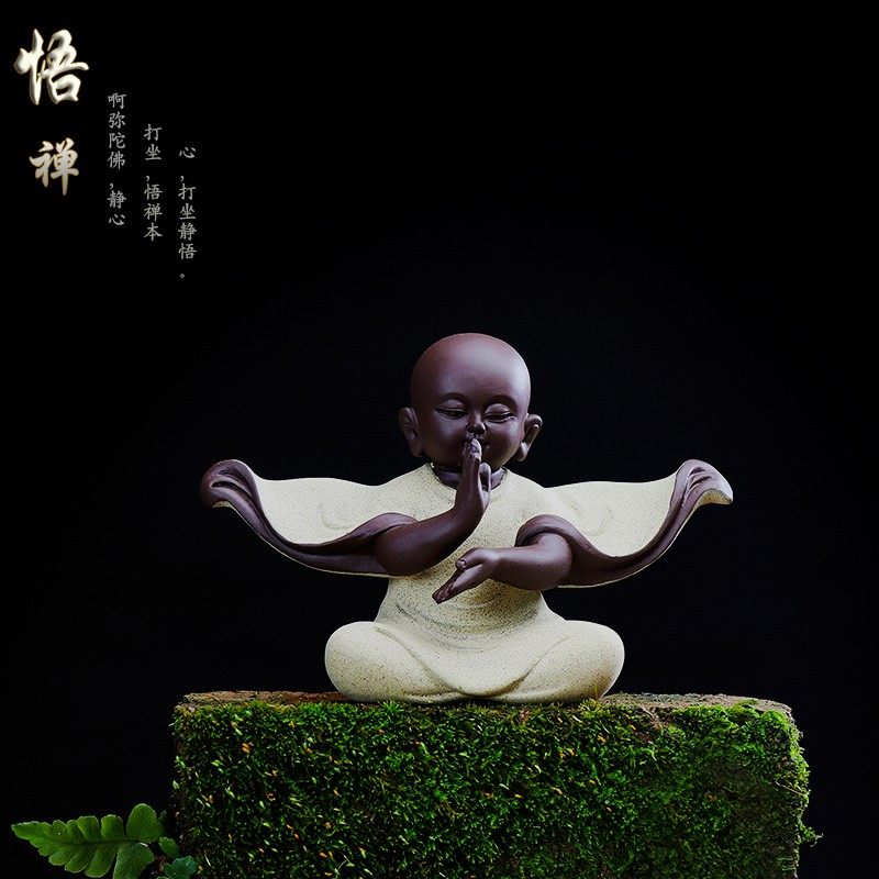 精品宜兴紫砂小和尚可养茶宠茶玩茶具配件禅意陶瓷小沙弥家居摆件