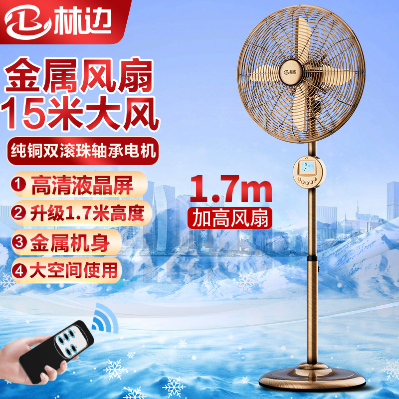 林边金属落地扇立式升降大风力电扇餐厅咖啡管怀旧复古静音电风扇