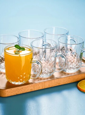 家用花茶杯套装加厚耐热玻璃杯带把杯水杯无铅果汁杯牛奶杯泡茶杯