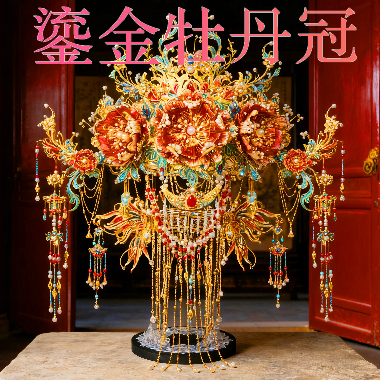 钢达粉黛可佩戴凤冠国风摆件