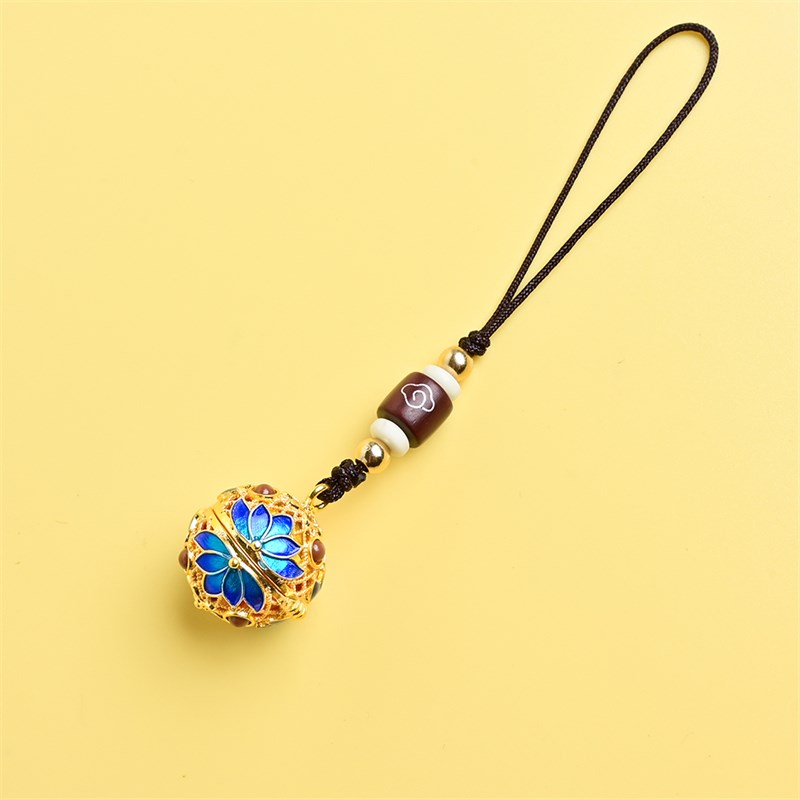 景泰蓝银色莲花手机链金色楞严咒手机扣绳子汽车钥匙扣吊坠挂件女