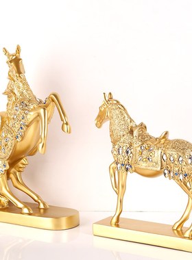 家居客厅装饰品招财马酒柜玄关轻奢老板办公室高档大气工艺品摆件