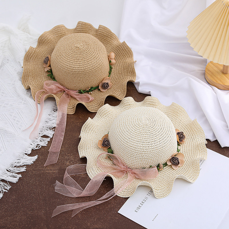 亲子款帽子女童草帽夏天出游透气遮阳遮阳帽女宝宝公主防晒沙滩帽