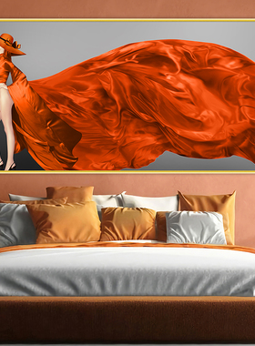 轻奢卧室床头装饰自粘墙画贴画橙色人物北欧主卧美女房间横幅壁画
