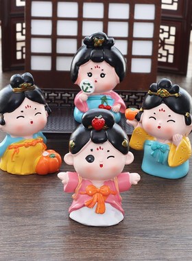 创意唐仕女小摆件新中式古风汉服娃娃玩偶好寓意桌面装饰文创礼物