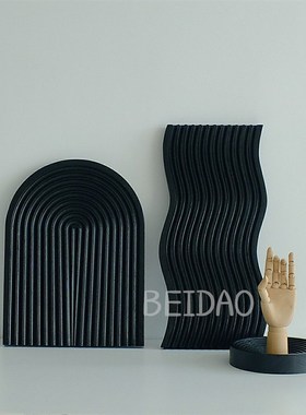 北欧水波纹实木面包板托盘家用榉木香薰收纳置物下午茶盘拍摄道具