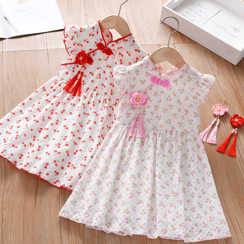 女童夏季旗袍连衣裙2023夏装短袖复古公主裙宝宝纯棉中国风裙子潮