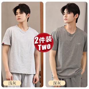 单件男睡衣纯棉上衣中年男睡衣夏天薄款短袖男睡衣中老年人男睡衣