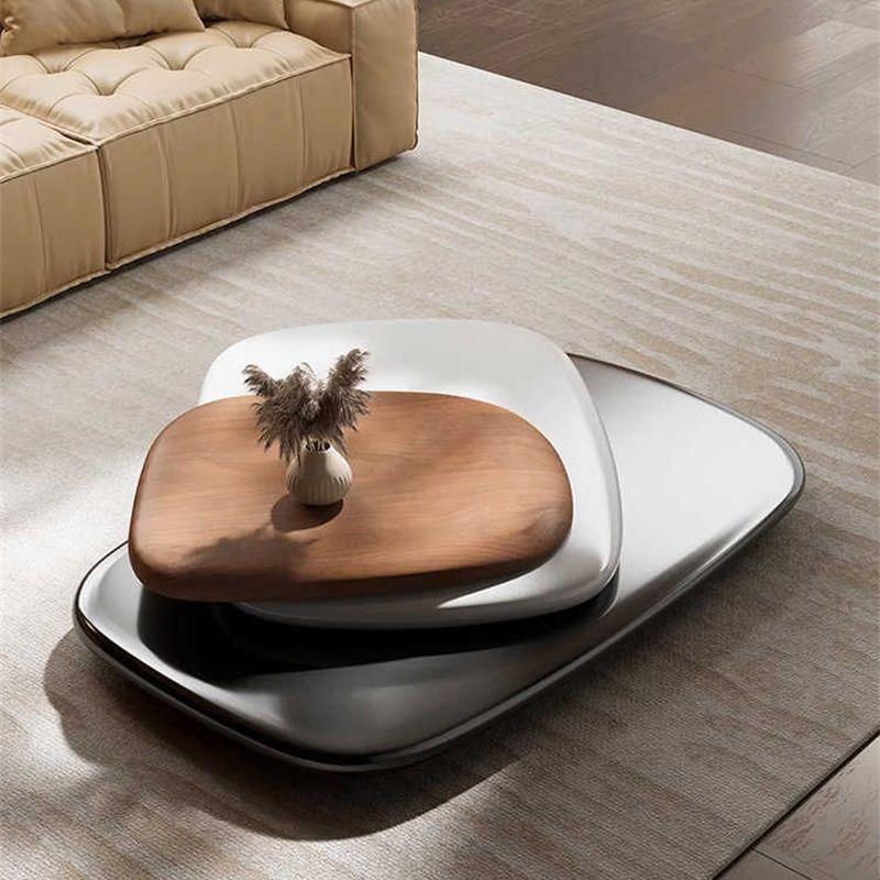 旋转极简公寓客厅意式小户型鹅卵石茶几网红家用高级现代创意实用