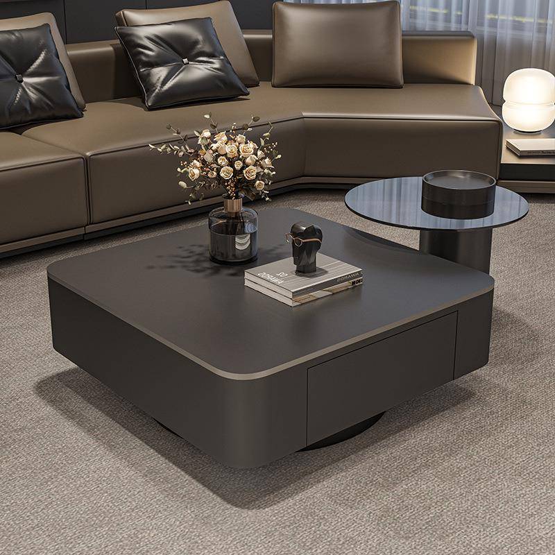 高级感轻奢岩板组合茶几小户型现代简约客厅家用黑色极简意式方形